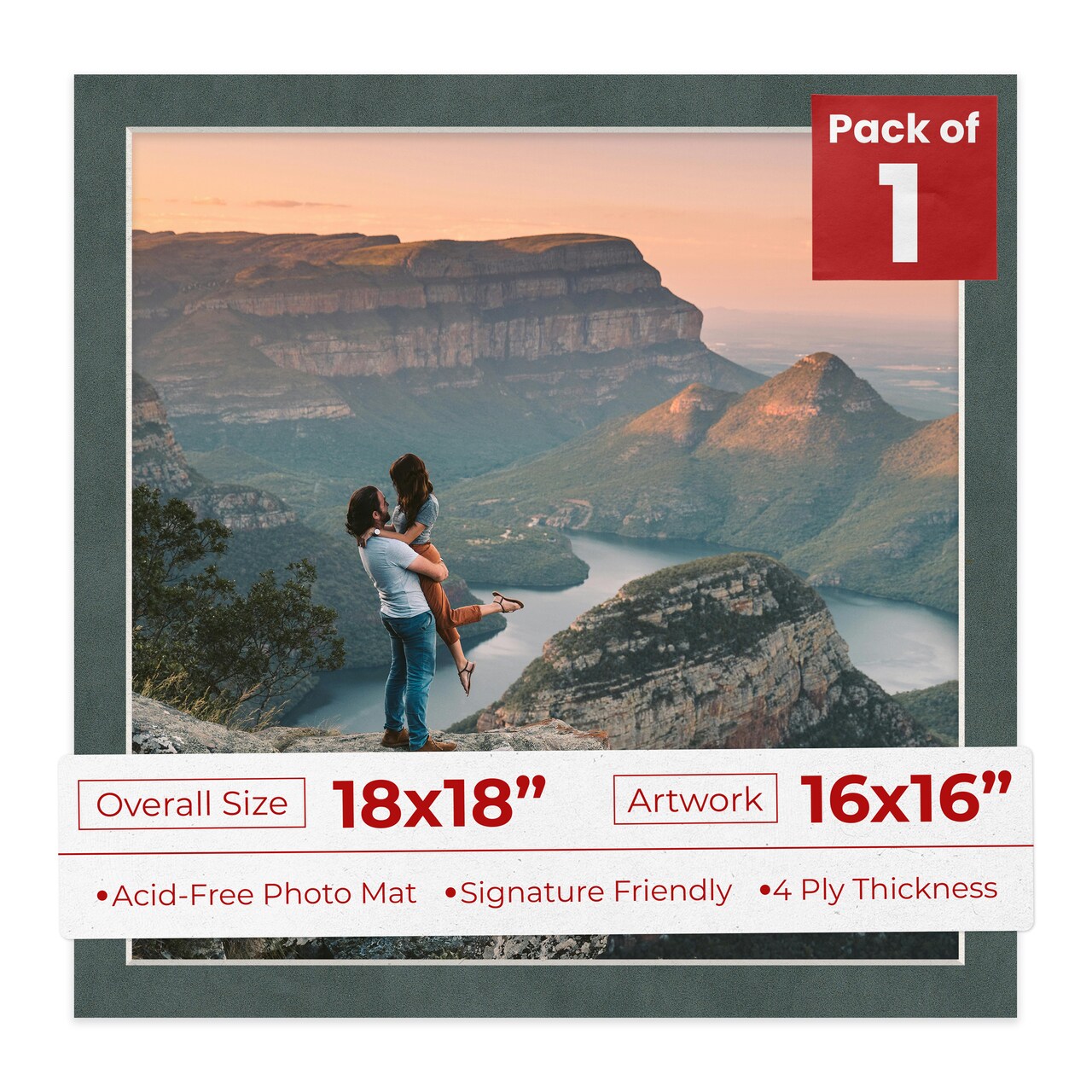 Dark Grey Suede Mat Board for 18x18 Frames - Fits 16x16 Photos